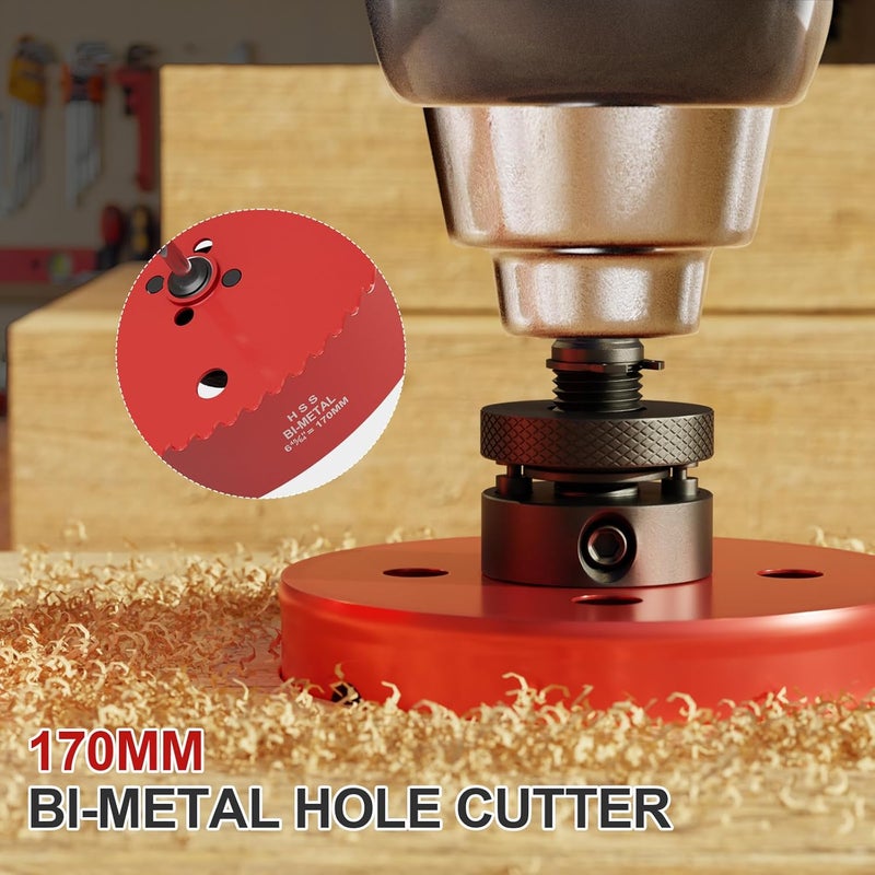 FIVELAKE 6.7" (170mm) Bi-Metal M42 High Speed Steel Hole Saw with Pilot Drill Bit, Smooth Cutting Edge for PVC, Drywall, Wood, Plastic, Gypsum Board, Rubber, Thin Metal - Image 5